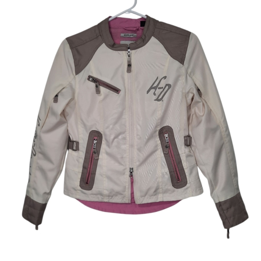 Harley Davidson Riding Gear Biker Jacket Cream Tan Pink Womens Size XS Full Zip